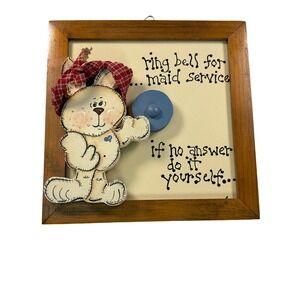 Vintage Country Bunny Bell Sign"Ring Bell for Maid Service" Folk Art Wall Plaque